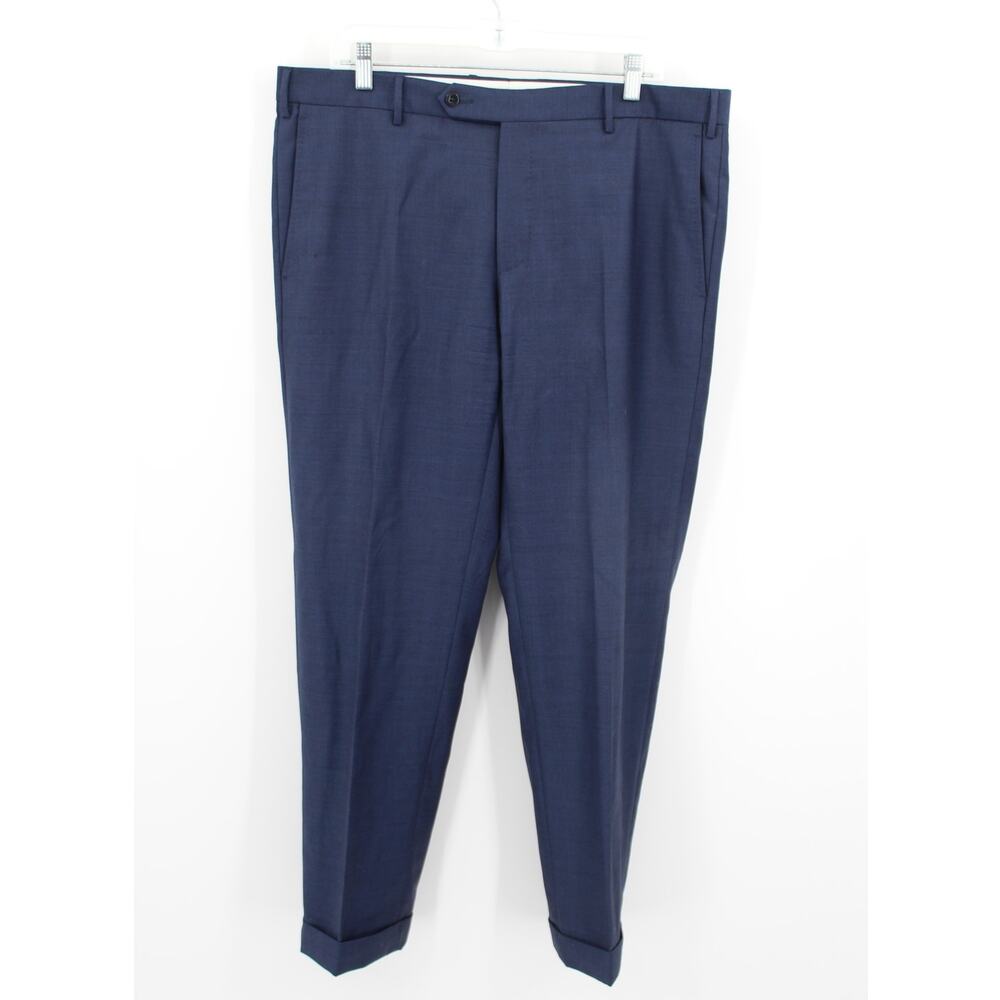 Zanella Dress Pants Mens 38 Blue Wool Rolled Cuff Straight Leg Regular